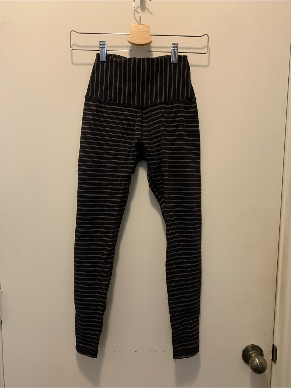 Glyder Black & Gray Striped High-Waist Women’s Leggings